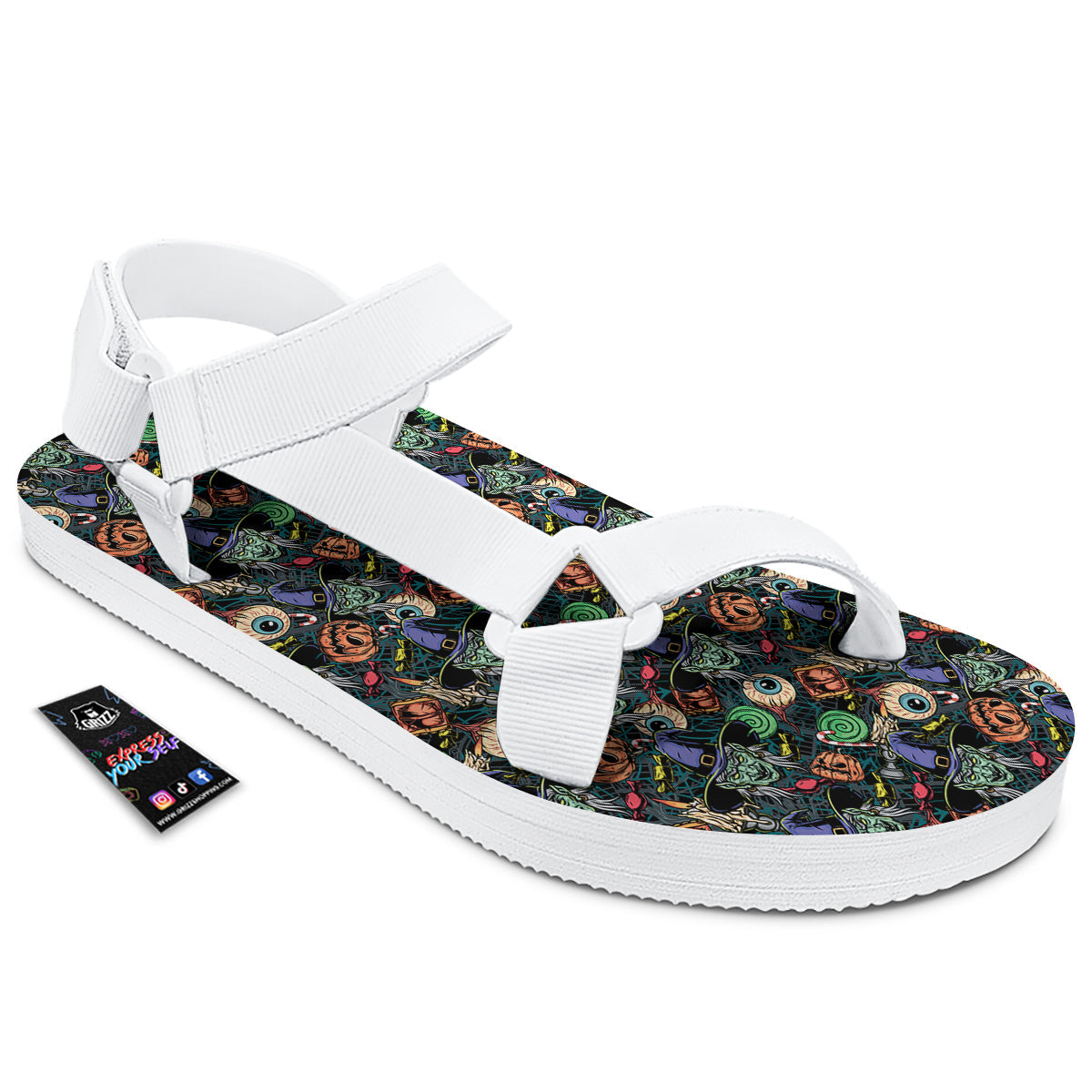 Witch Halloween Elements Print Pattern White Open Toe Sandals-grizzshop