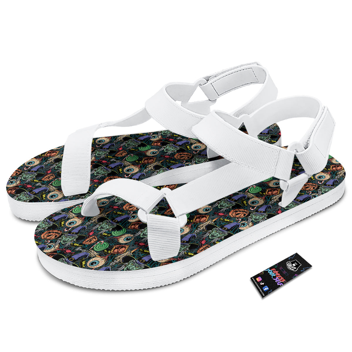 Witch Halloween Elements Print Pattern White Open Toe Sandals-grizzshop