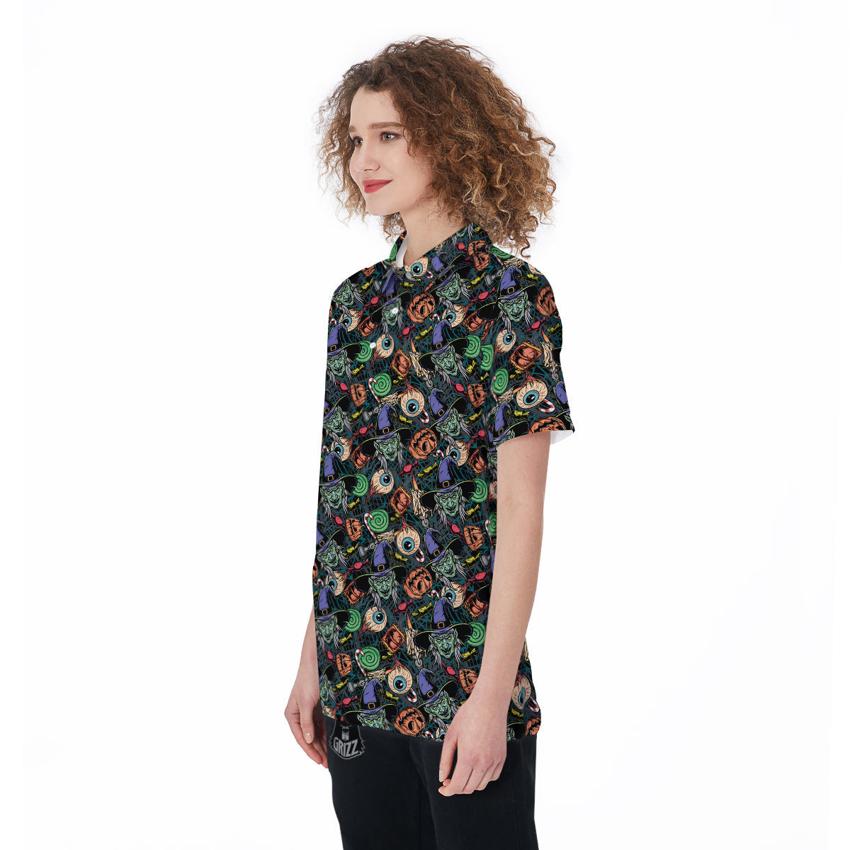 Witch Halloween Elements Print Pattern Women's Golf Shirts-grizzshop
