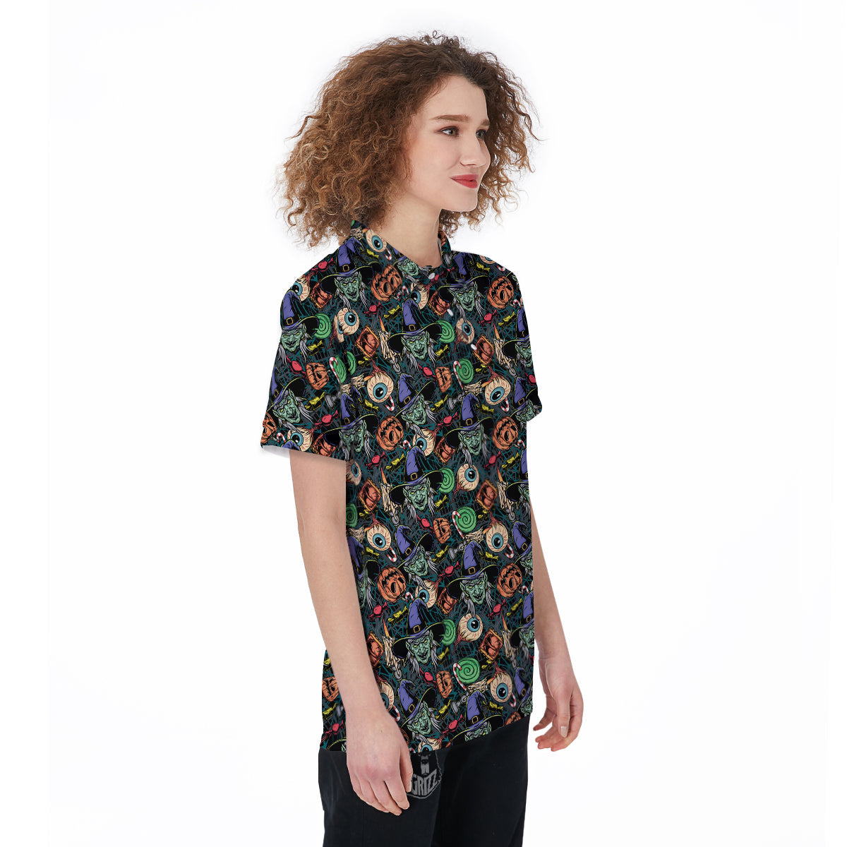Witch Halloween Elements Print Pattern Women's Golf Shirts-grizzshop