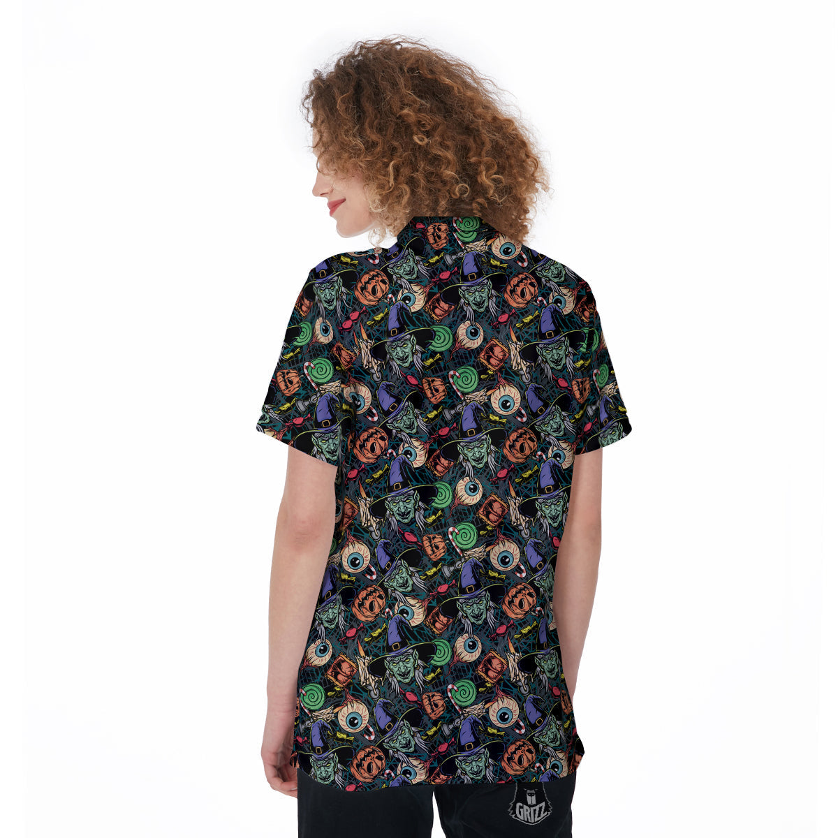 Witch Halloween Elements Print Pattern Women's Golf Shirts-grizzshop