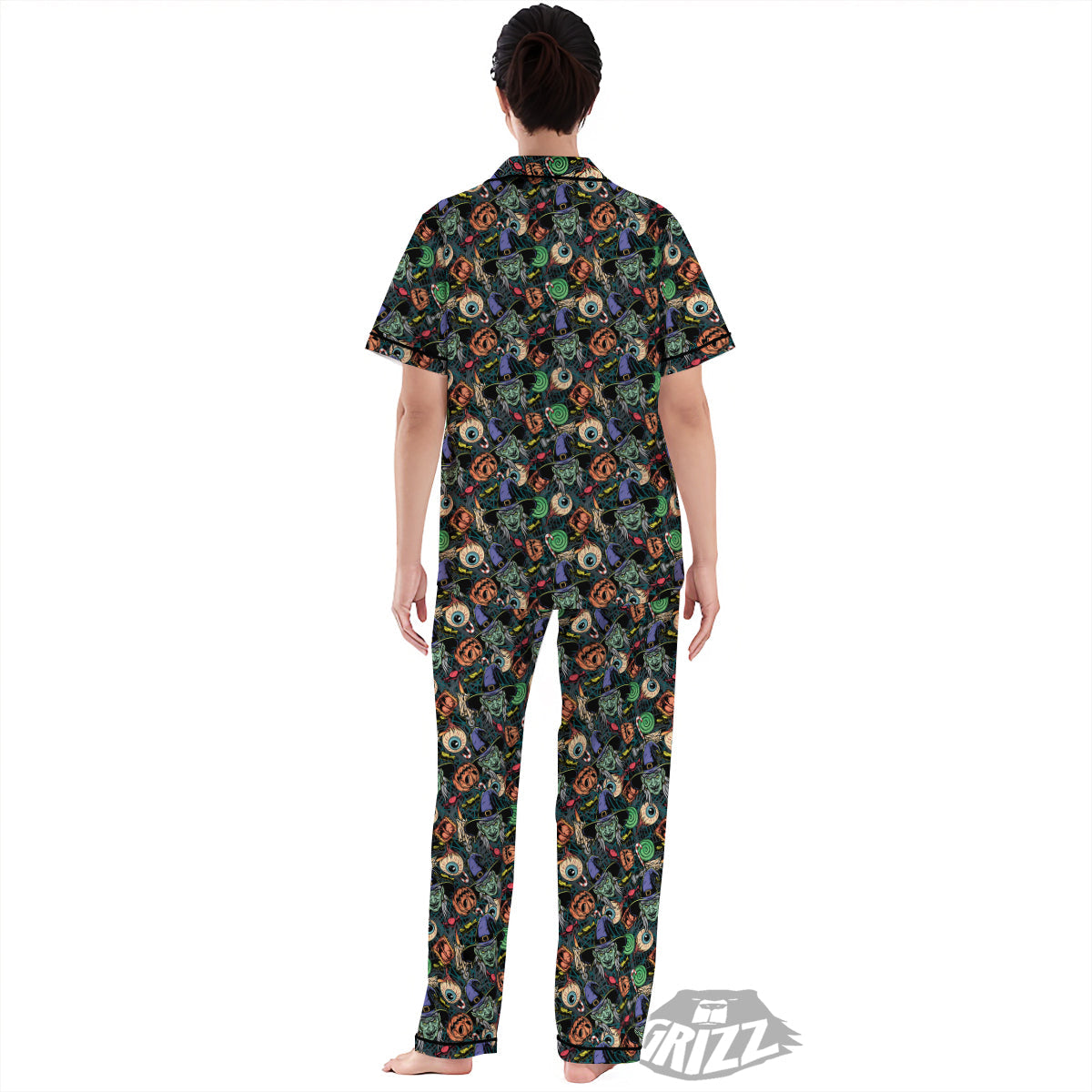 Witch Halloween Elements Print Pattern Women's Pajamas Set-grizzshop