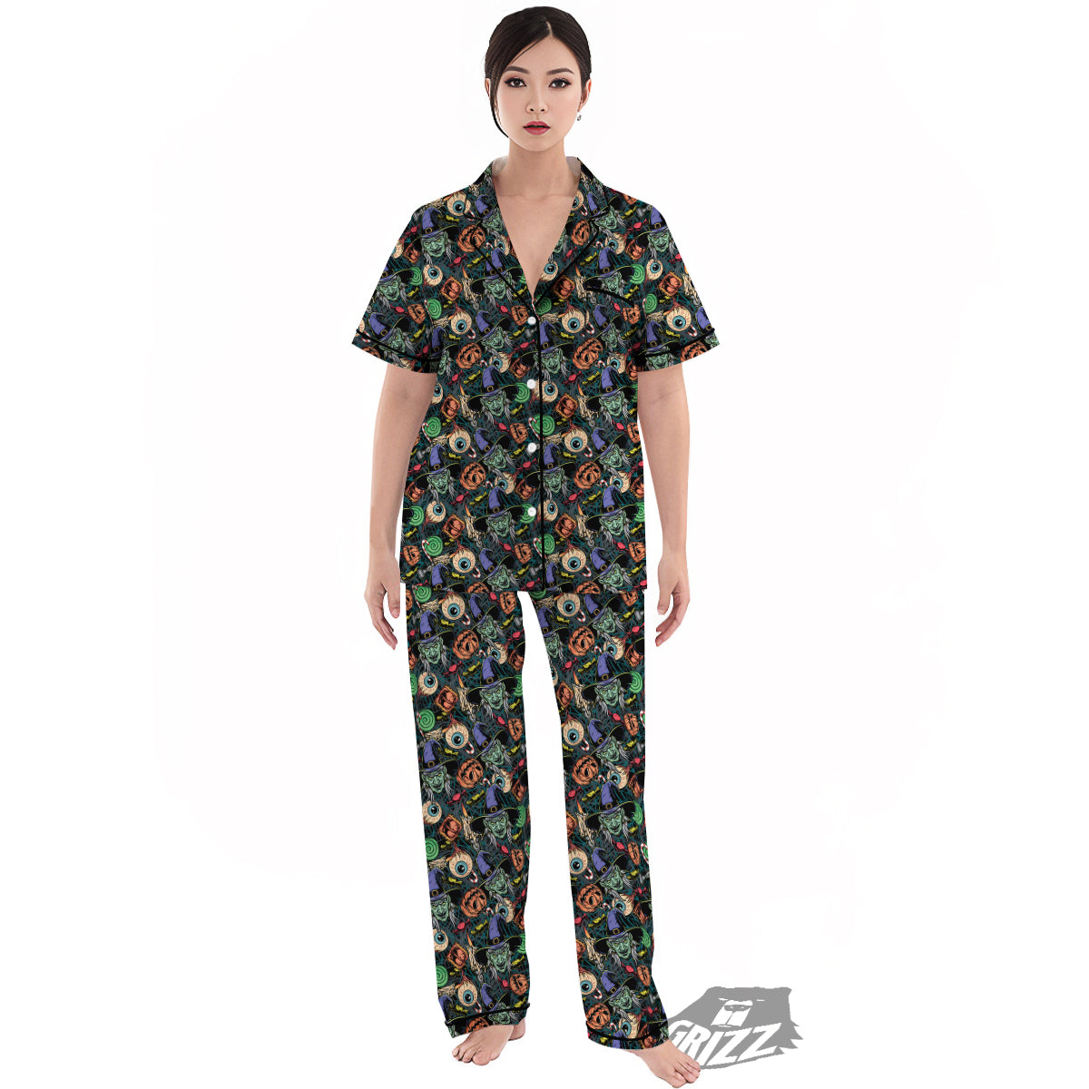 Witch Halloween Elements Print Pattern Women's Pajamas Set-grizzshop