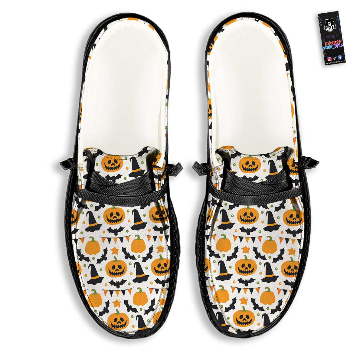 Witch Hat Halloween Print Pattern Black Loafers-grizzshop