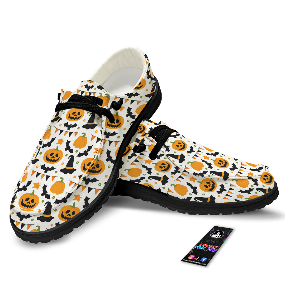 Witch Hat Halloween Print Pattern Black Loafers-grizzshop