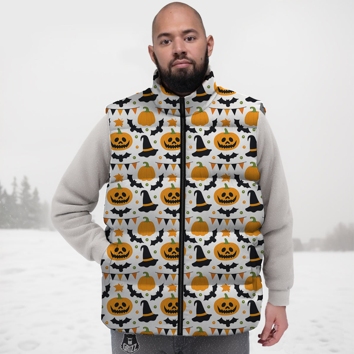 Witch Hat Halloween Print Pattern Down Vest