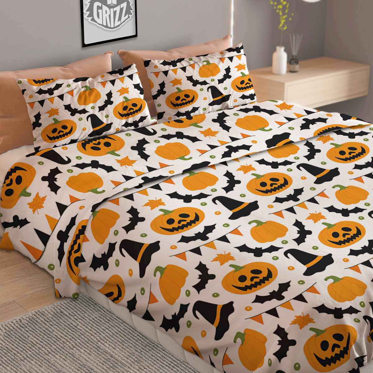 Witch Hat Halloween Print Pattern Duvet Cover Bedding Set