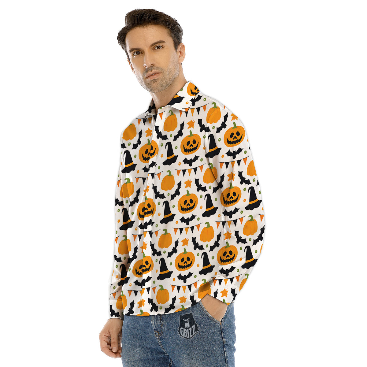 Witch Hat Halloween Print Pattern Men's Dress Shirts-grizzshop