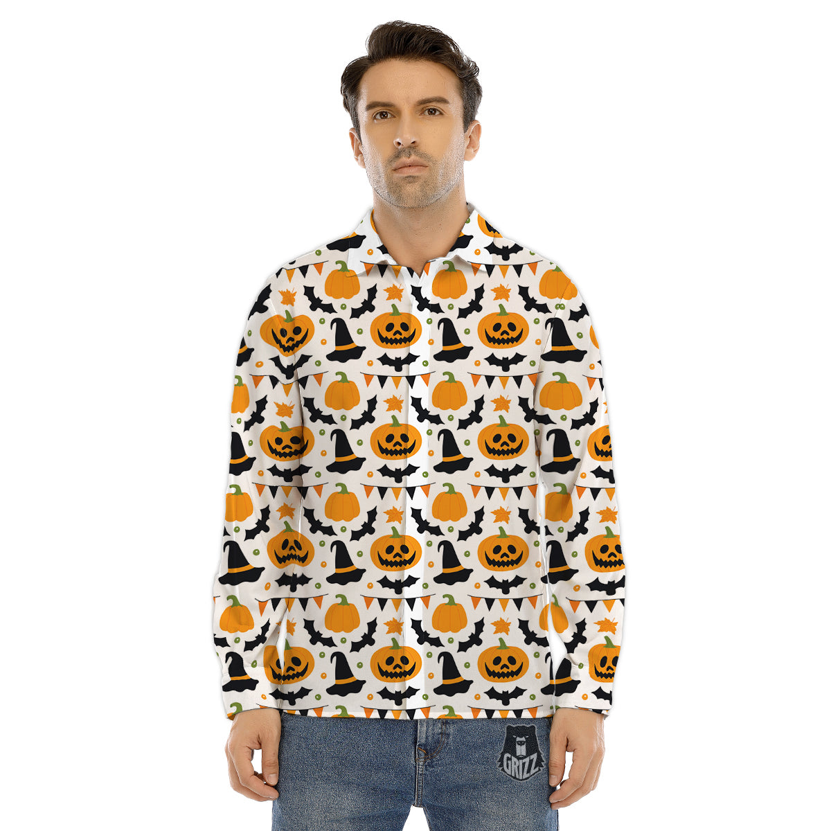 Witch Hat Halloween Print Pattern Men's Dress Shirts-grizzshop