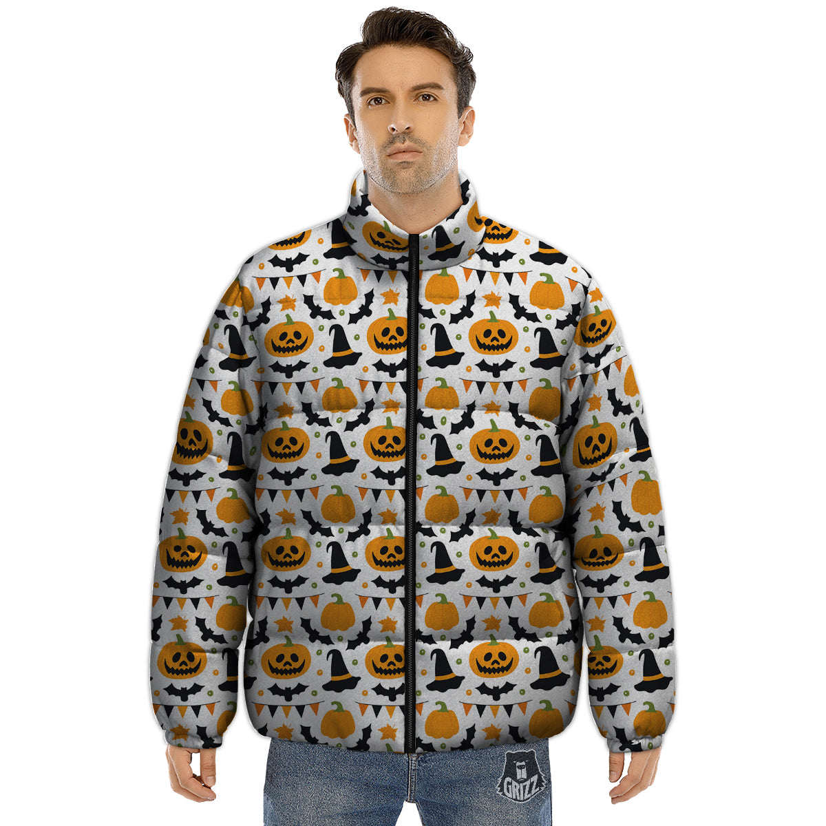 Witch Hat Halloween Print Pattern Puffer Jacket-grizzshop