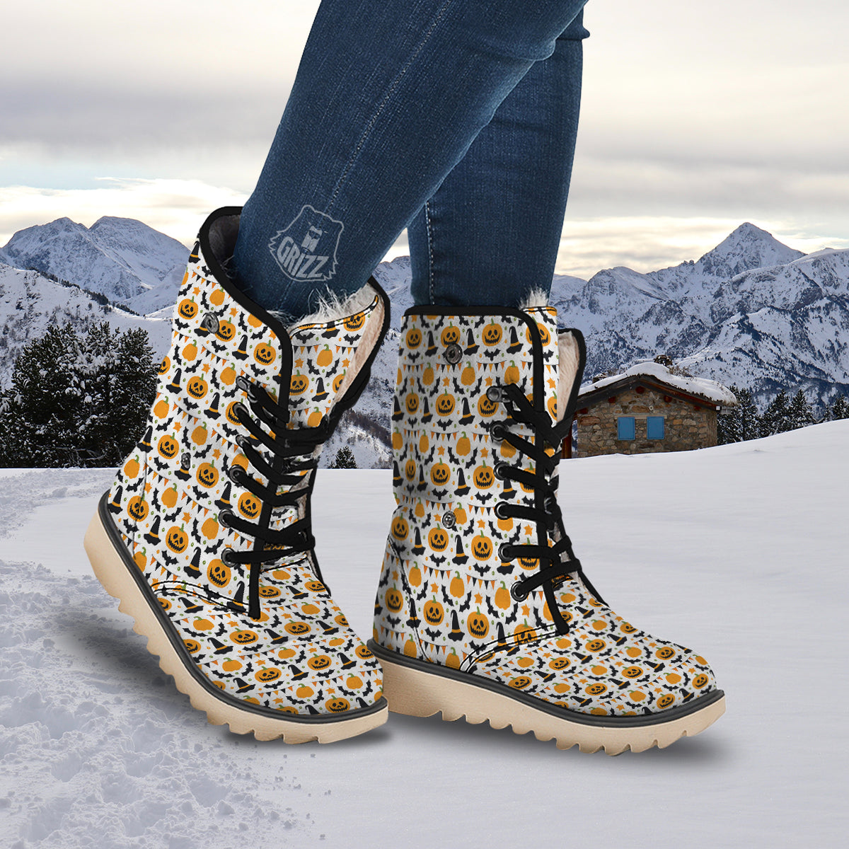 Witch Hat Halloween Print Pattern Snow Boots-grizzshop