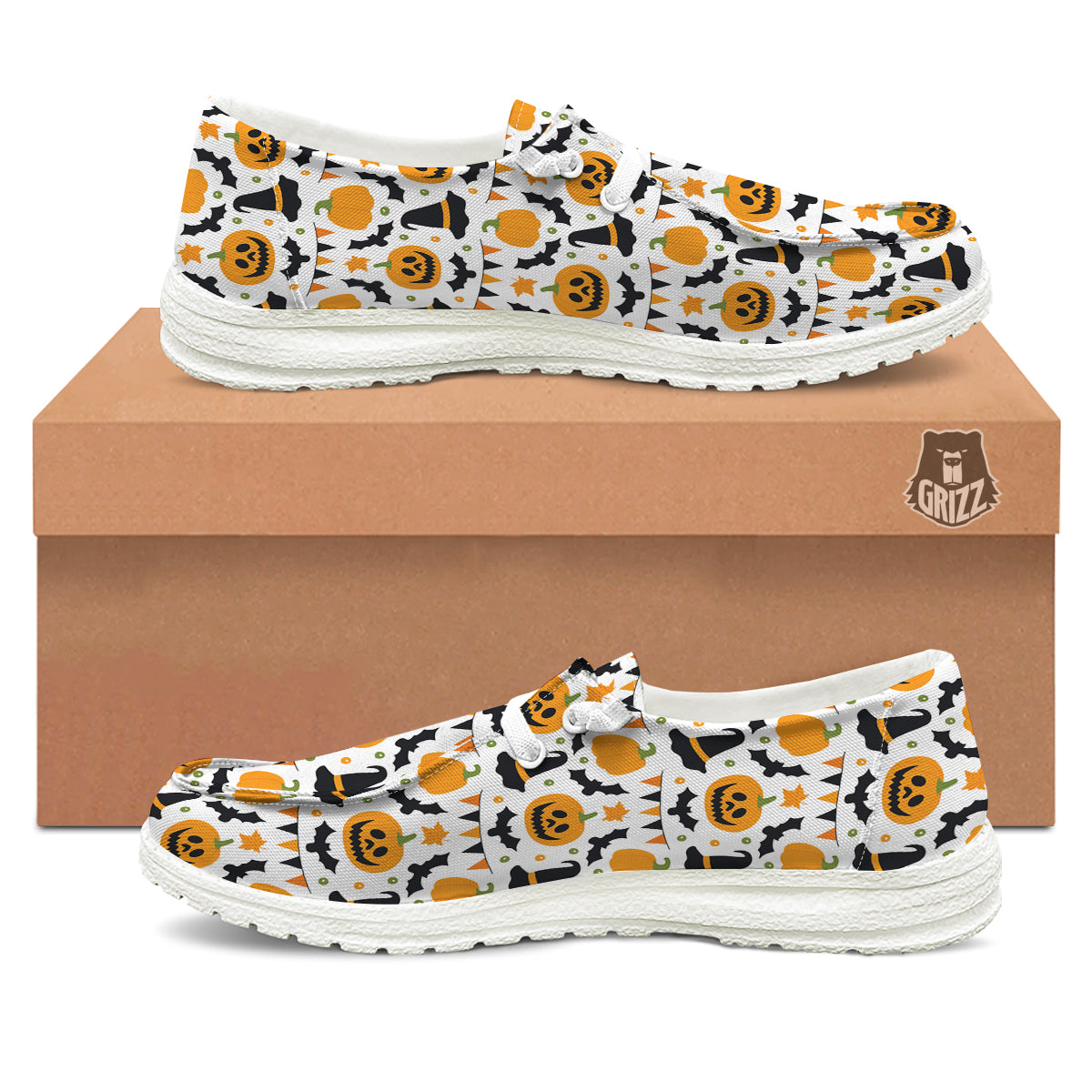 Witch Hat Halloween Print Pattern White Loafers-grizzshop