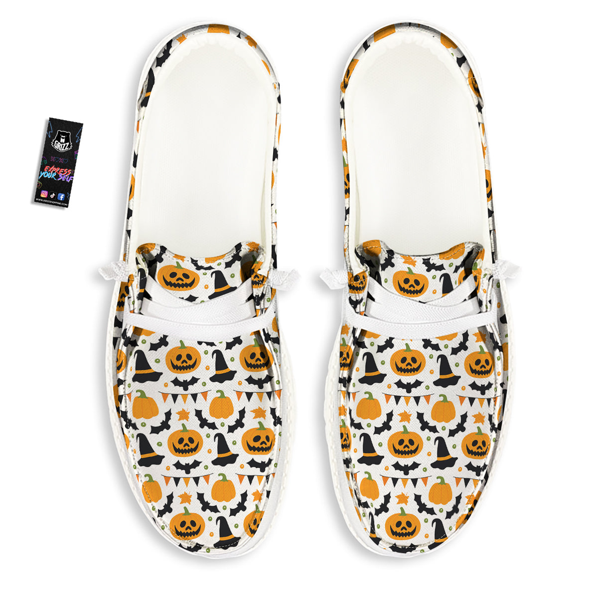 Witch Hat Halloween Print Pattern White Loafers-grizzshop