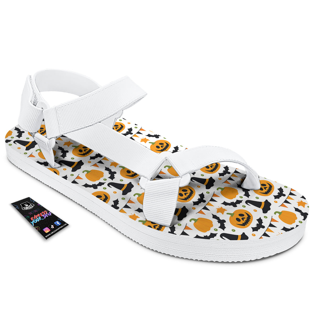 Witch Hat Halloween Print Pattern White Open Toe Sandals-grizzshop
