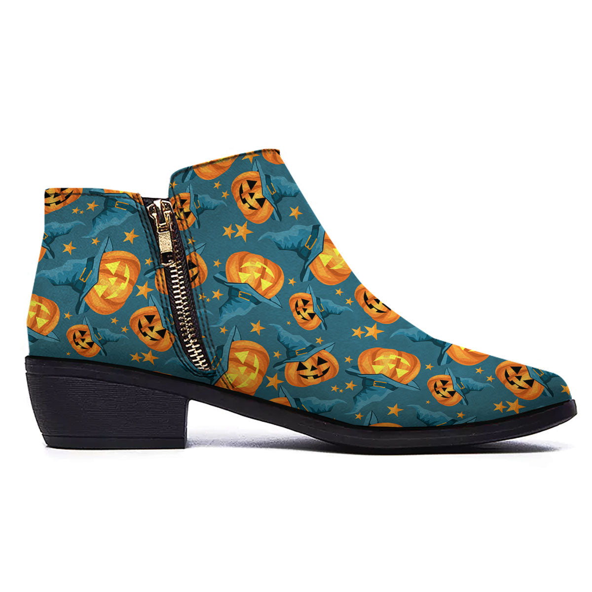 Witch Hat Pumpkin Print Pattern Ankle Boots-grizzshop