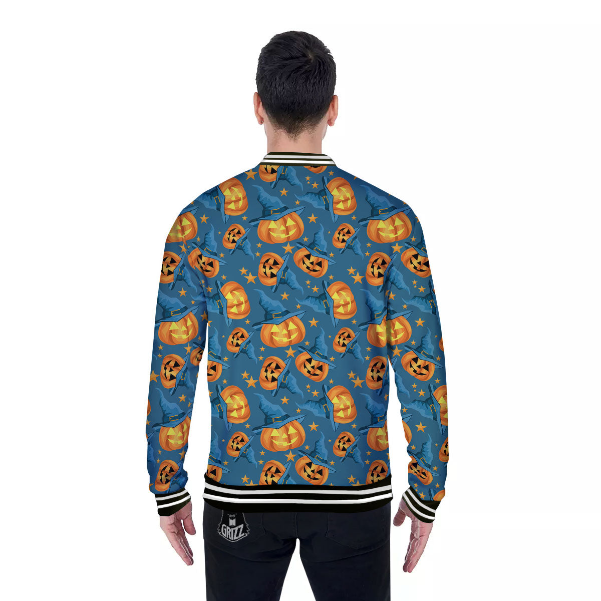 Witch Hat Pumpkin Print Pattern Baseball Jacket-grizzshop