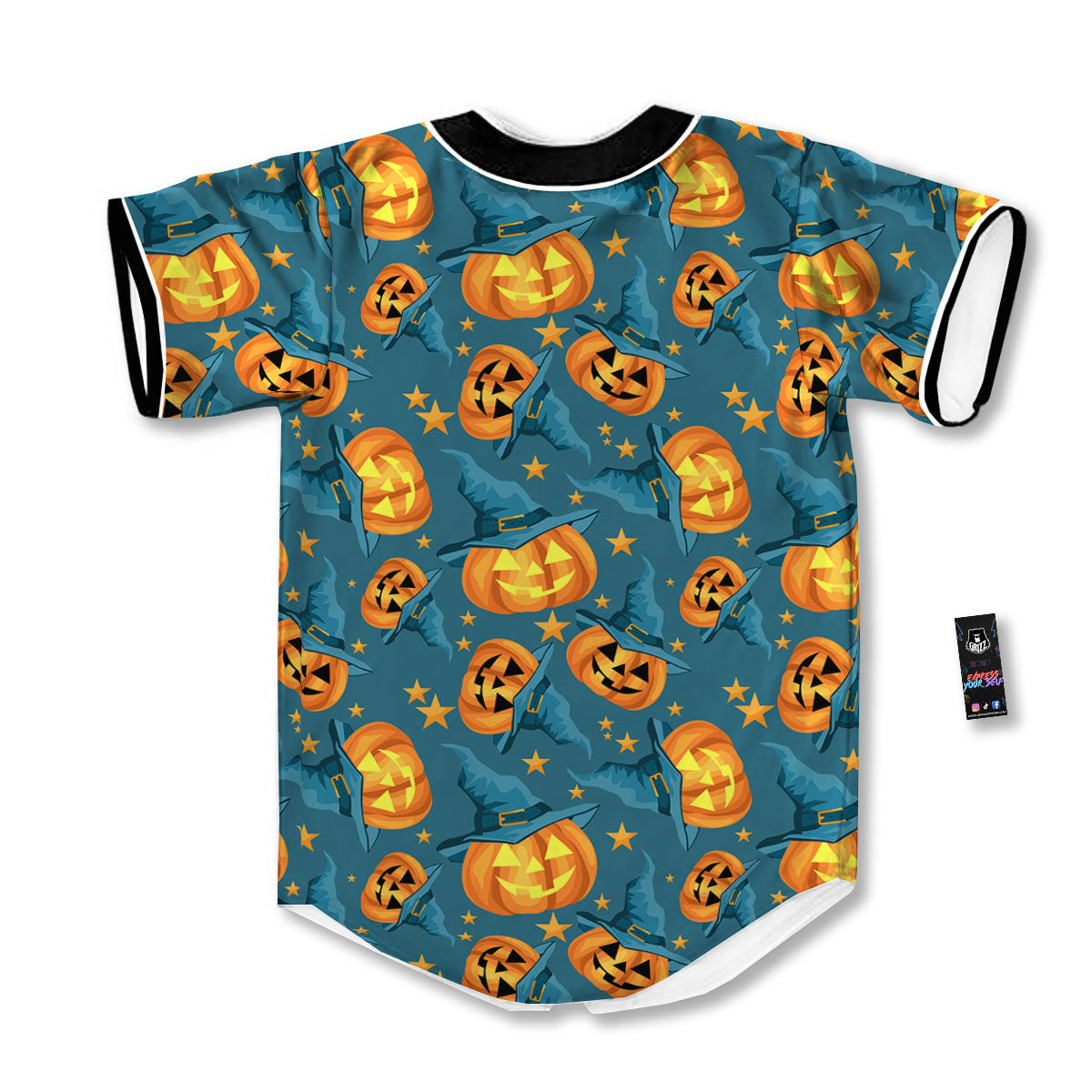 Witch Hat Pumpkin Print Pattern Baseball Jersey-grizzshop