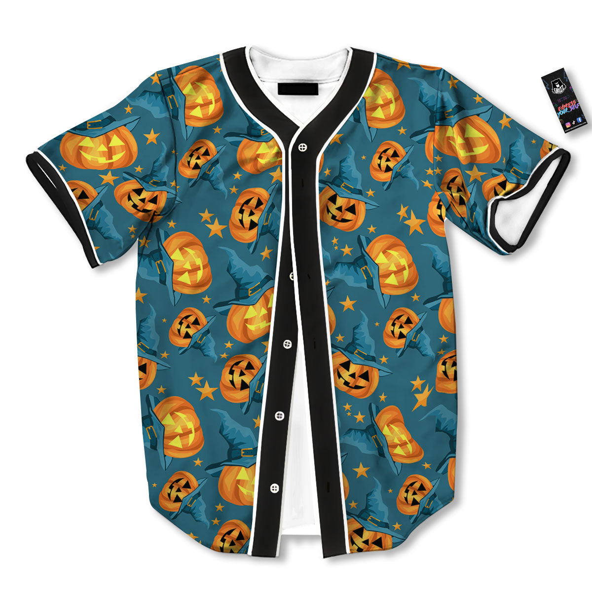 Witch Hat Pumpkin Print Pattern Baseball Jersey-grizzshop