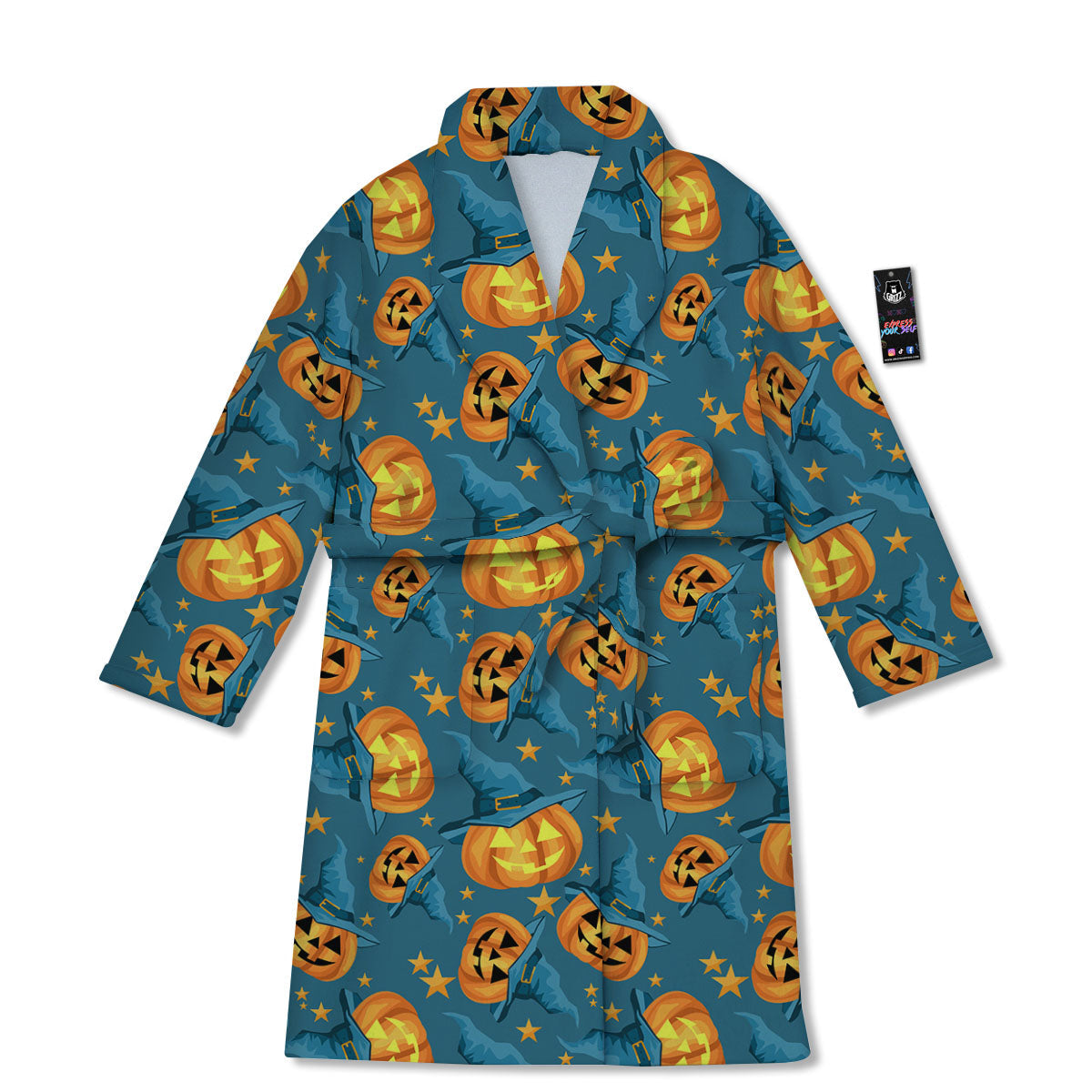 Witch Hat Pumpkin Print Pattern Bathrobe-grizzshop