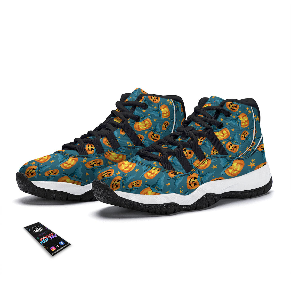 Witch Hat Pumpkin Print Pattern Black Bball Shoes-grizzshop