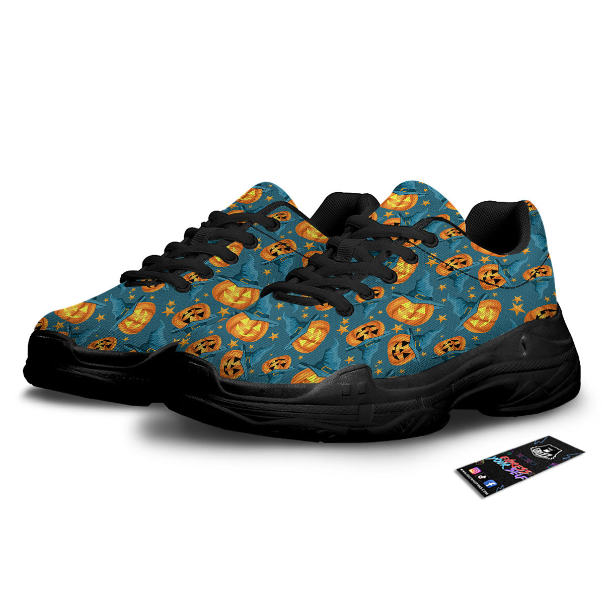 Witch Hat Pumpkin Print Pattern Black Chunky Shoes-grizzshop
