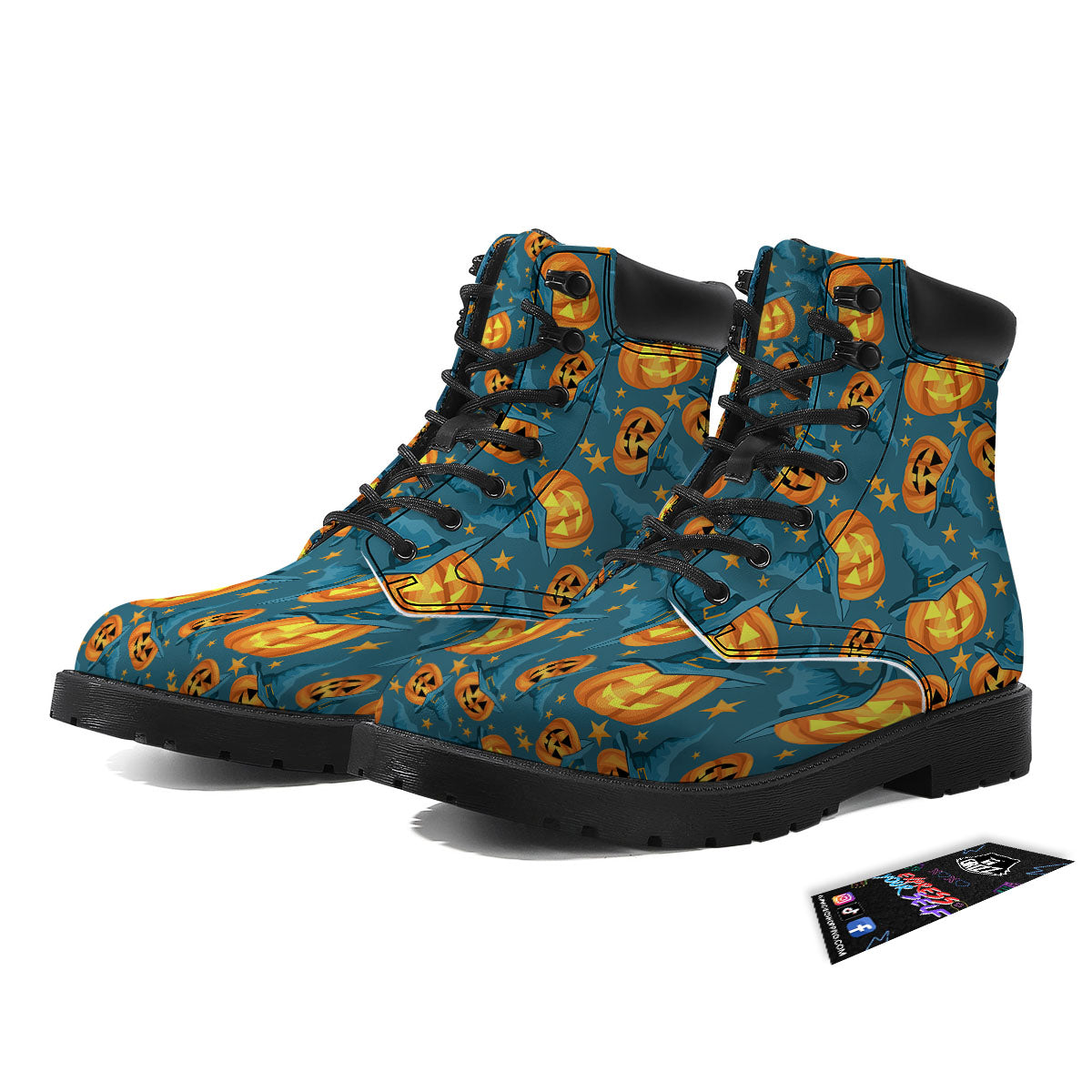 Witch Hat Pumpkin Print Pattern Boots-grizzshop