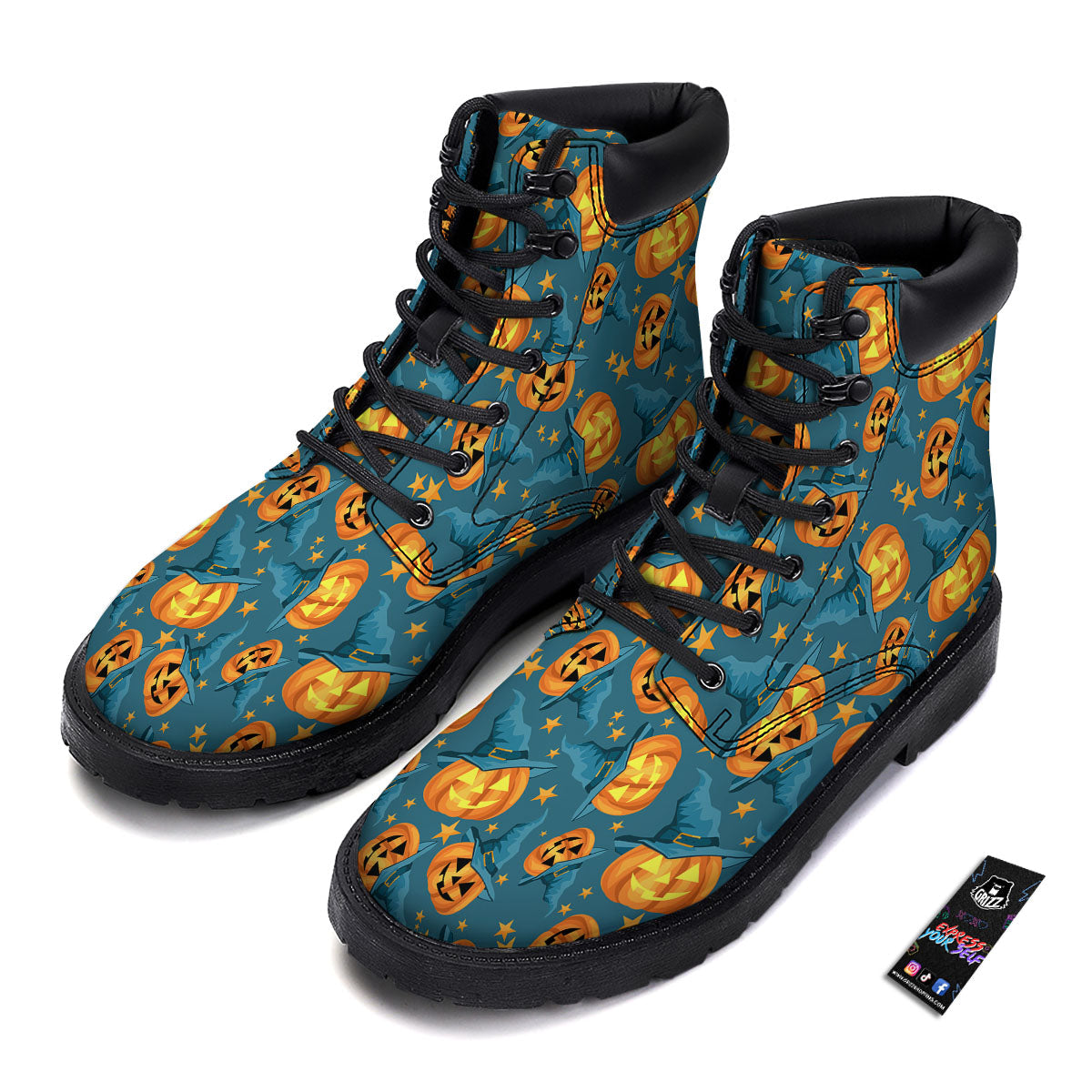 Witch Hat Pumpkin Print Pattern Boots-grizzshop