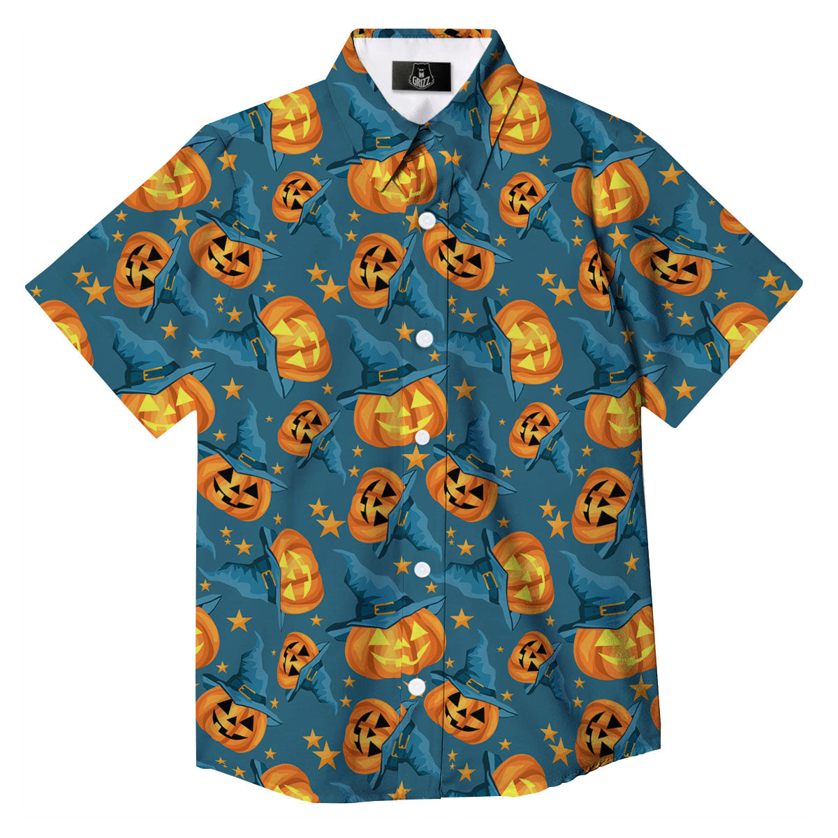 Witch Hat Pumpkin Print Pattern Button Up Shirt-grizzshop