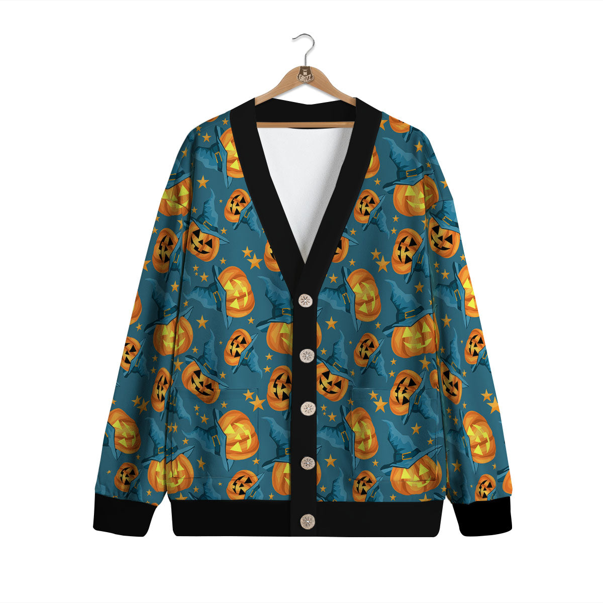 Witch Hat Pumpkin Print Pattern Cardigan-grizzshop