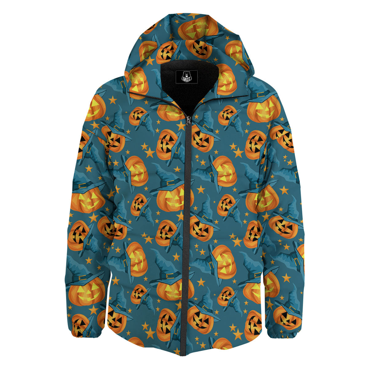 Witch Hat Pumpkin Print Pattern Down Jacket-grizzshop