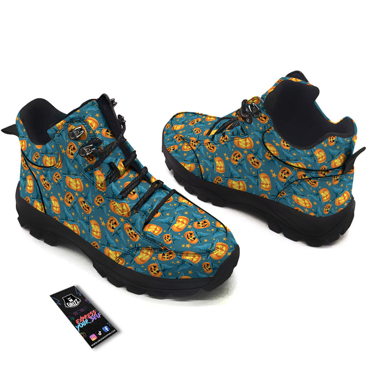 Witch Hat Pumpkin Print Pattern Hiking Shoes-grizzshop