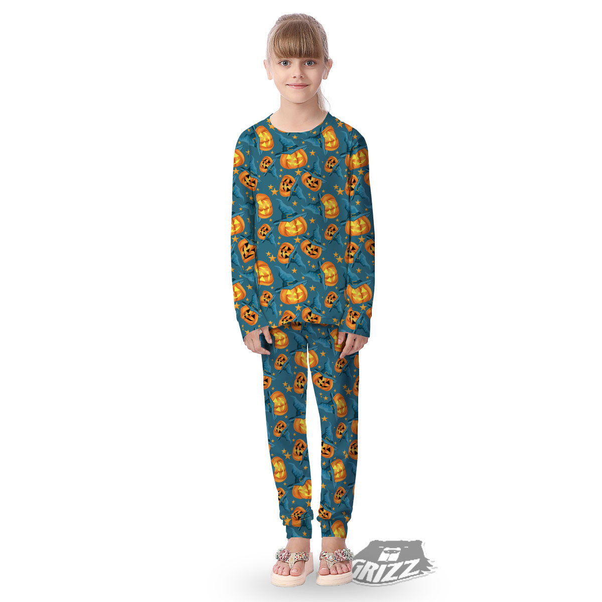 Witch Hat Pumpkin Print Pattern Kid's Pajamas-grizzshop