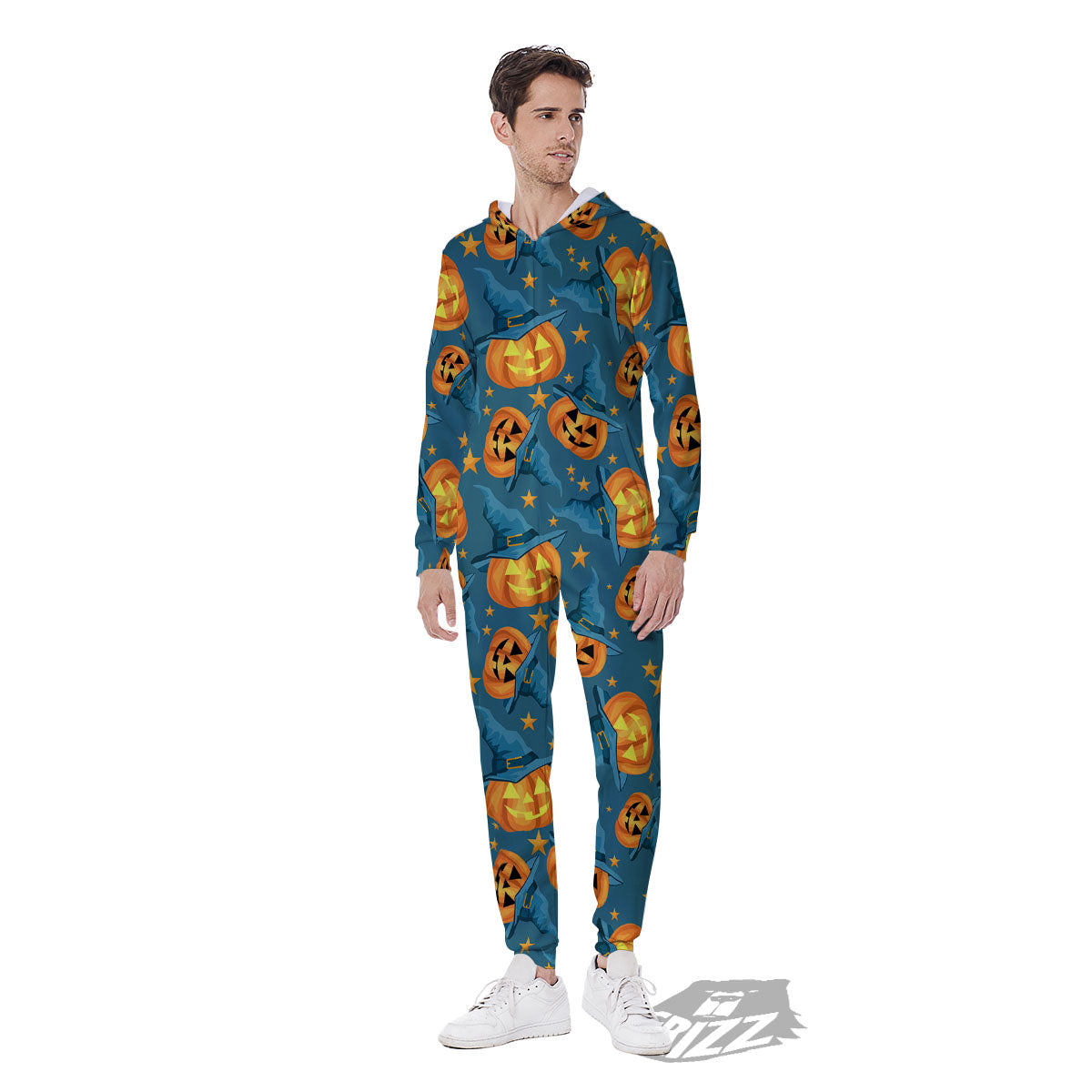 Witch Hat Pumpkin Print Pattern Men's Jumpsuit-grizzshop