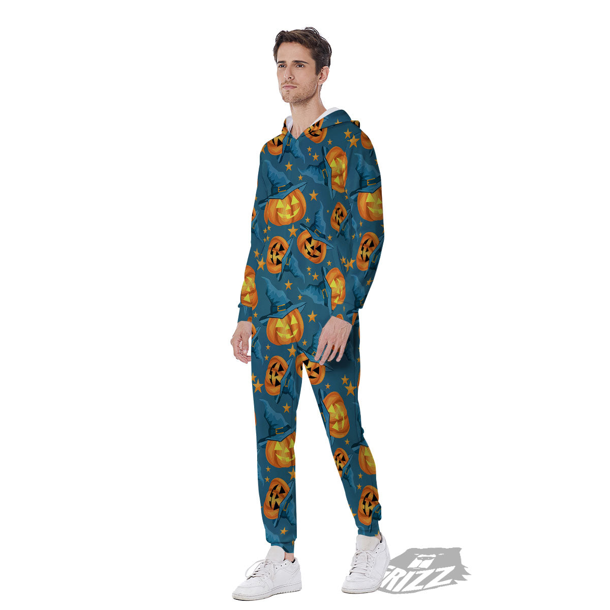 Witch Hat Pumpkin Print Pattern Men's Jumpsuit-grizzshop