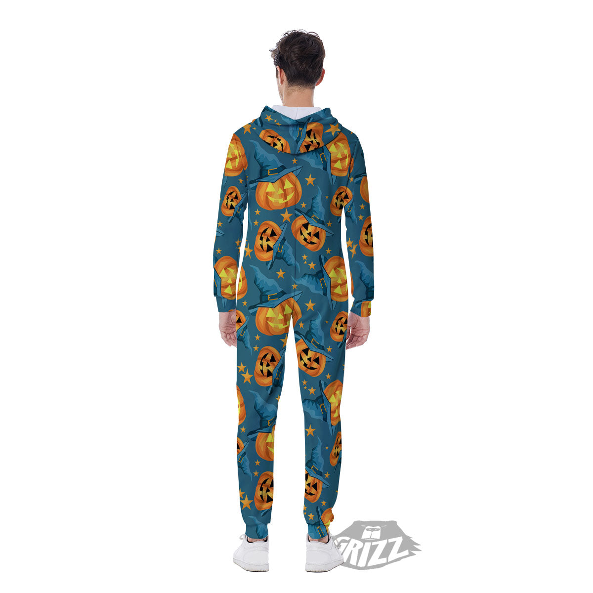 Witch Hat Pumpkin Print Pattern Men's Jumpsuit-grizzshop