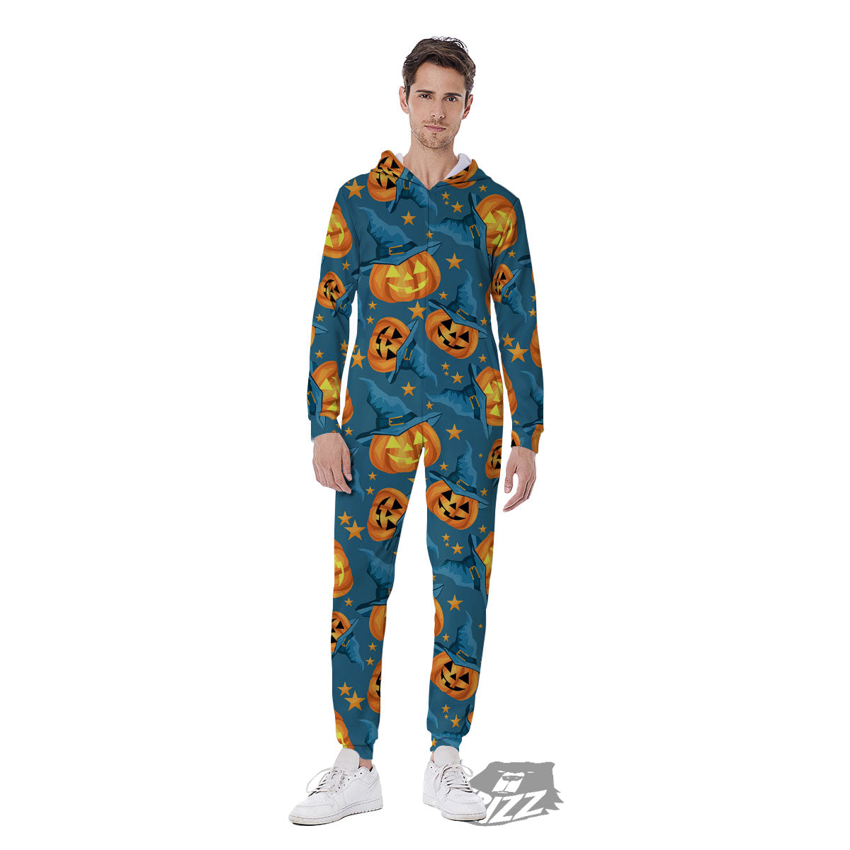 Witch Hat Pumpkin Print Pattern Men's Jumpsuit-grizzshop