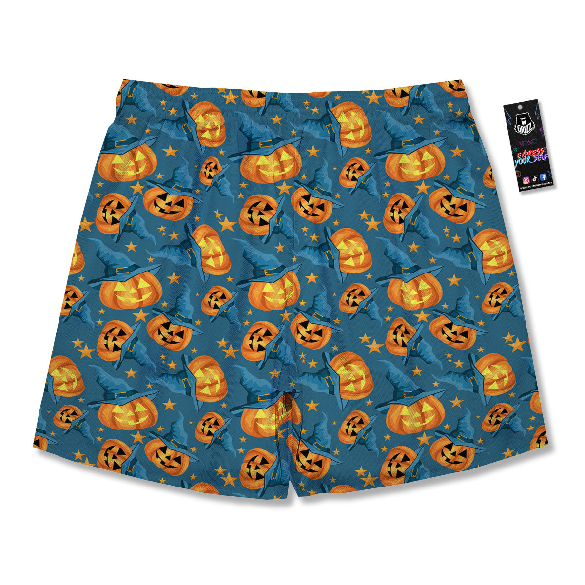 Witch Hat Pumpkin Print Pattern Men's Running Shorts-grizzshop