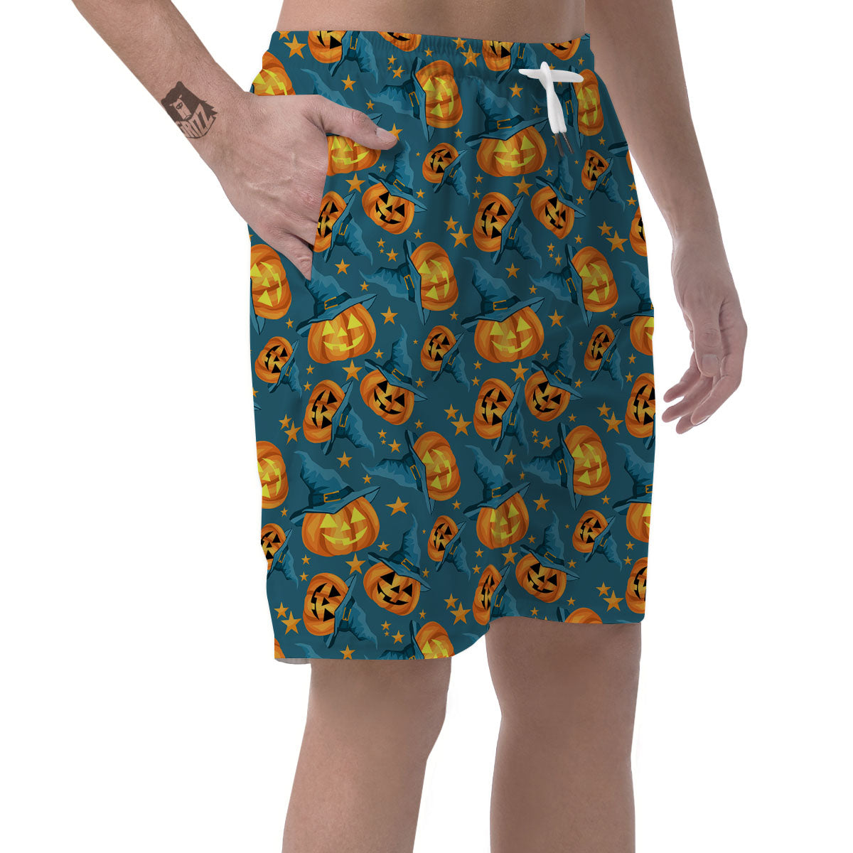 Witch Hat Pumpkin Print Pattern Men's Shorts-grizzshop