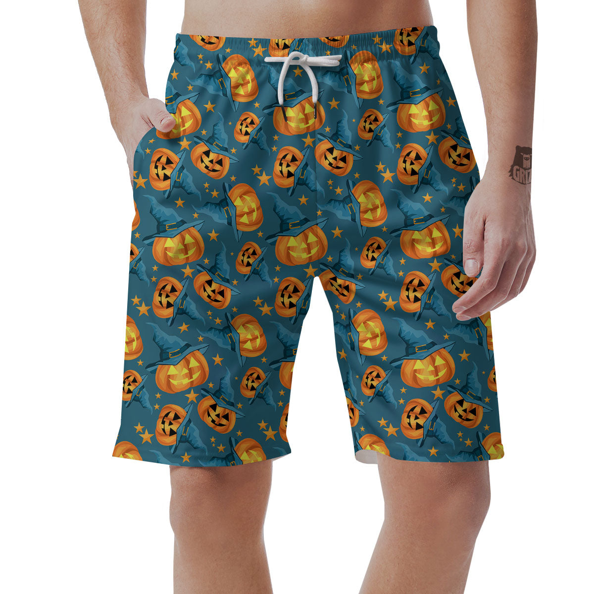 Witch Hat Pumpkin Print Pattern Men's Shorts-grizzshop