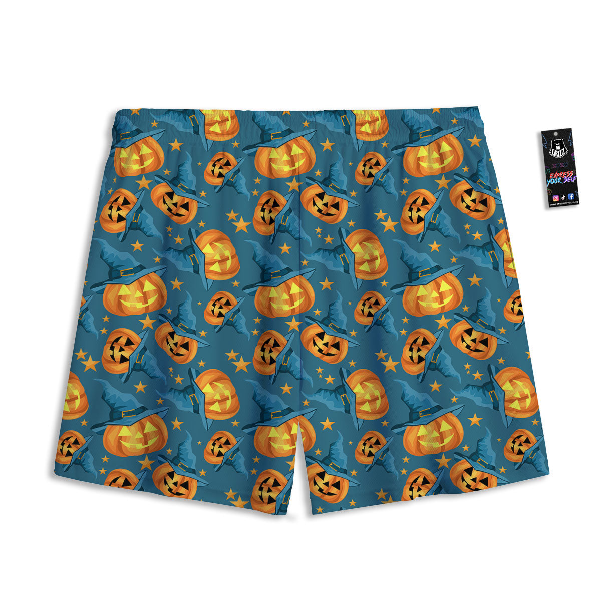 Witch Hat Pumpkin Print Pattern Mesh Shorts
