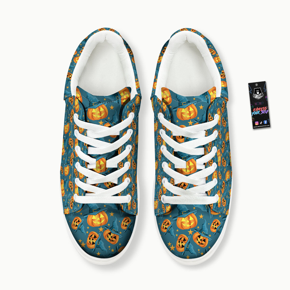Witch Hat Pumpkin Print Pattern Platform Shoes-grizzshop