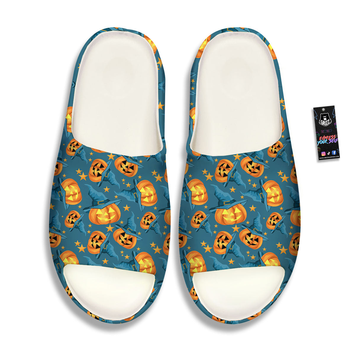 Witch Hat Pumpkin Print Pattern Sandals-grizzshop