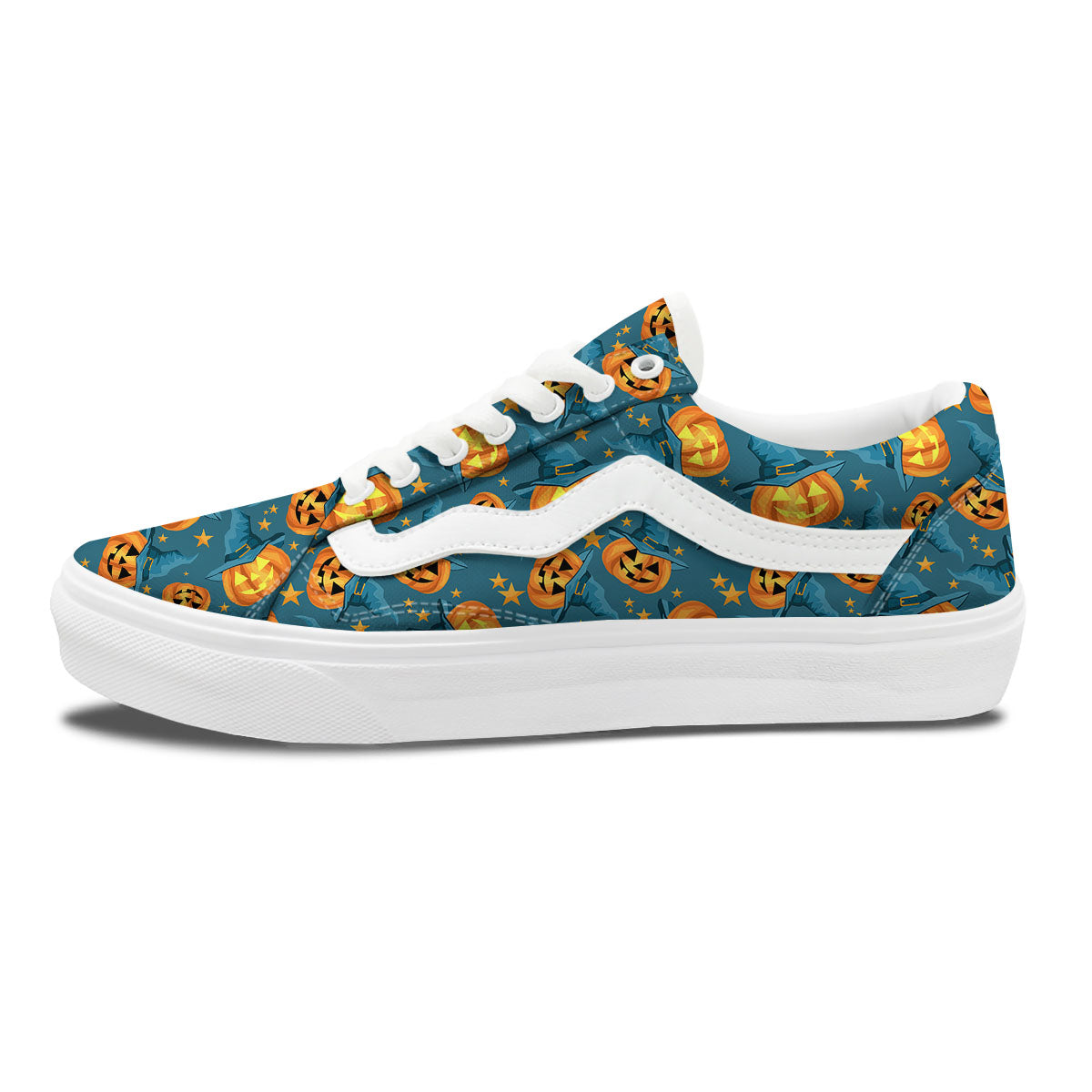 Witch Hat Pumpkin Print Pattern Skate Shoes-grizzshop