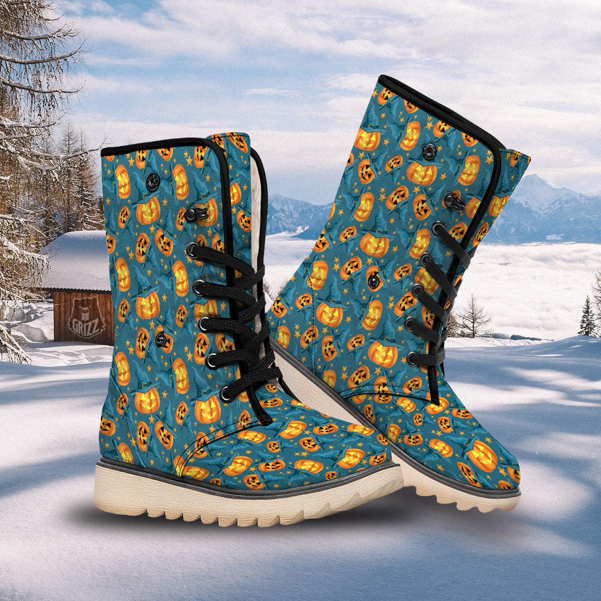 Witch Hat Pumpkin Print Pattern Snow Boots-grizzshop