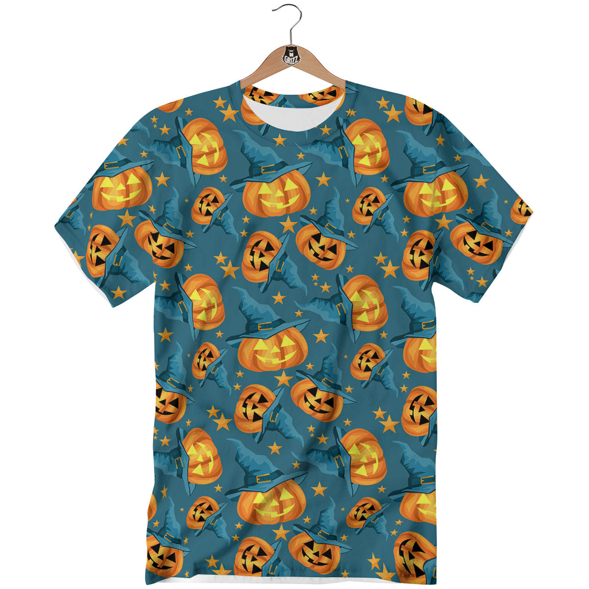 Witch Hat Pumpkin Print Pattern T-Shirt-grizzshop