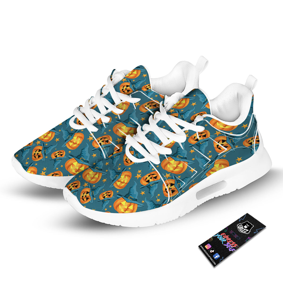 Witch Hat Pumpkin Print Pattern Tennis Shoes-grizzshop