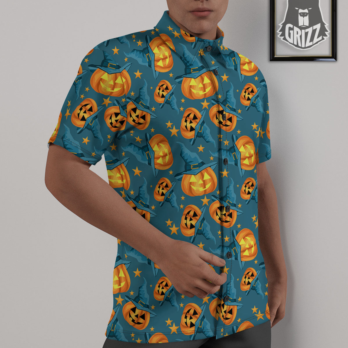 Witch Hat Pumpkin Print Pattern Untucked Shirts-grizzshop