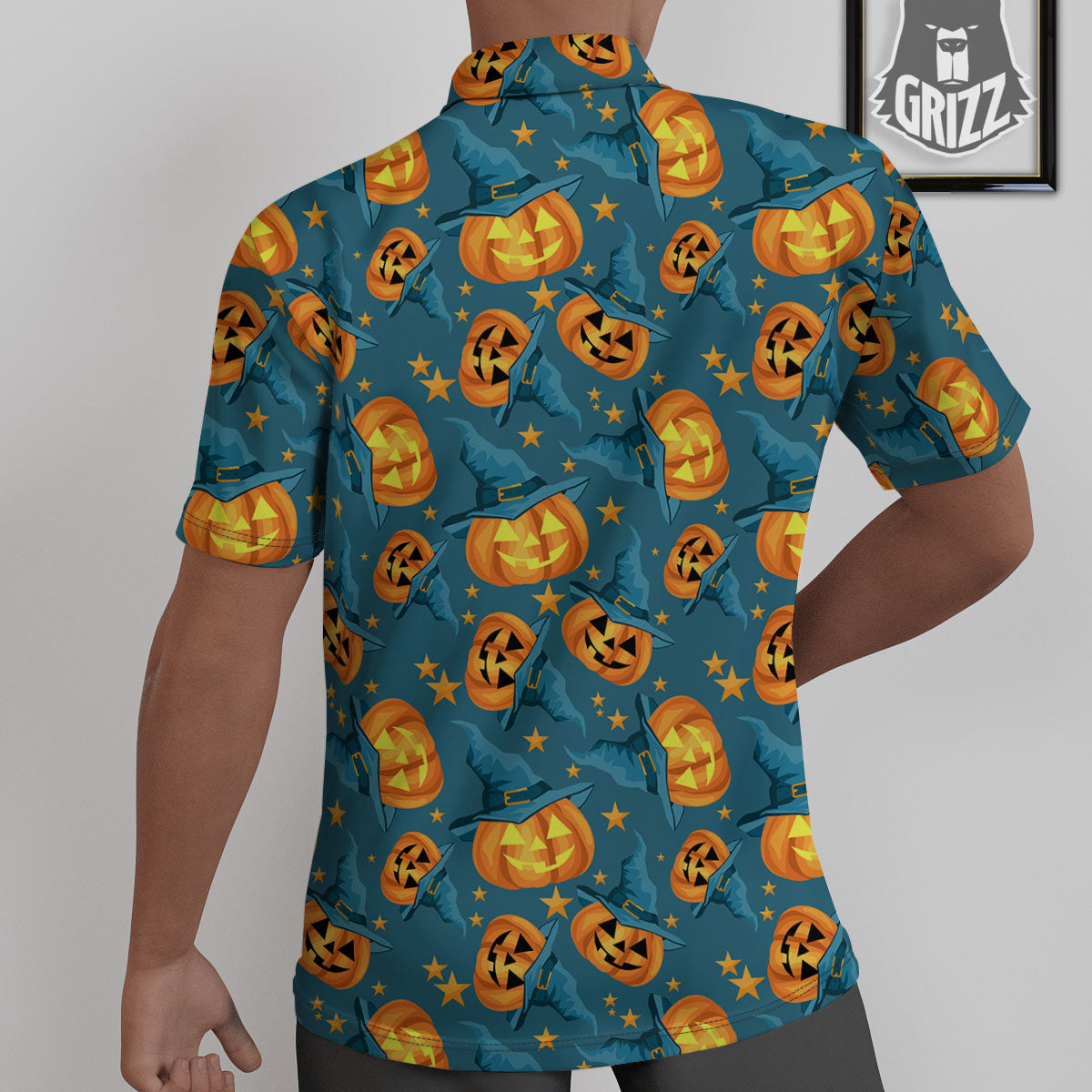 Witch Hat Pumpkin Print Pattern Untucked Shirts-grizzshop