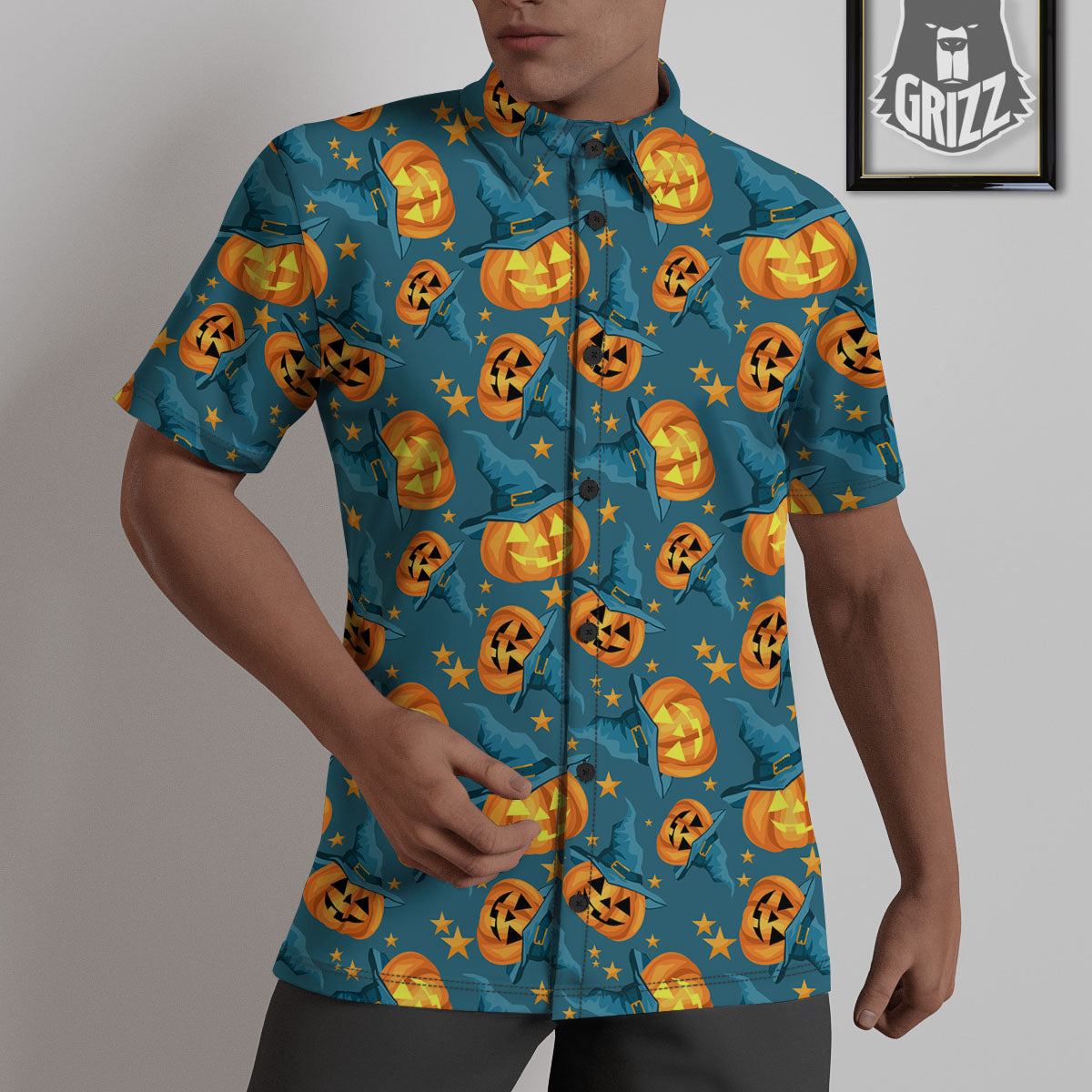 Witch Hat Pumpkin Print Pattern Untucked Shirts-grizzshop