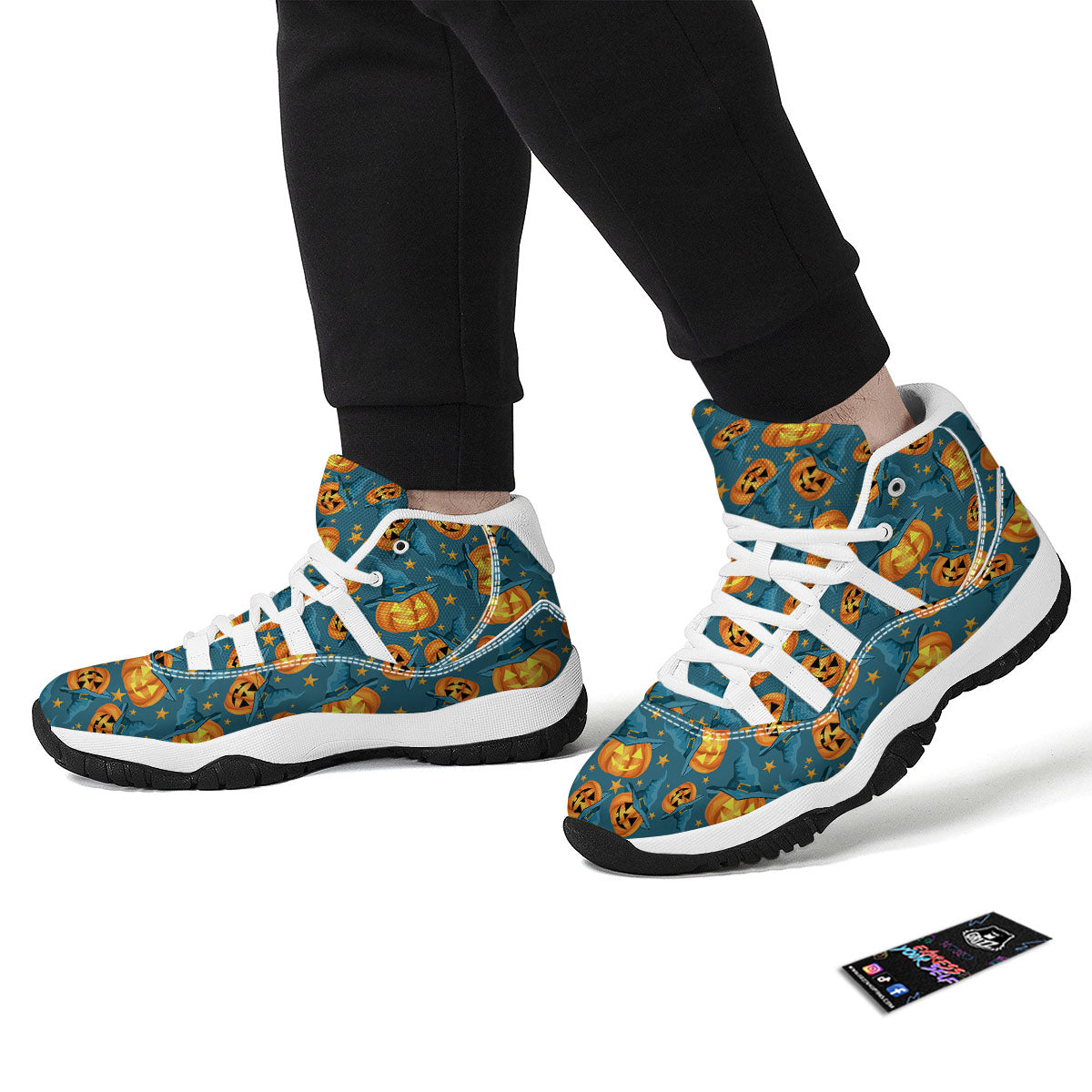 Witch Hat Pumpkin Print Pattern White Bball Shoes-grizzshop